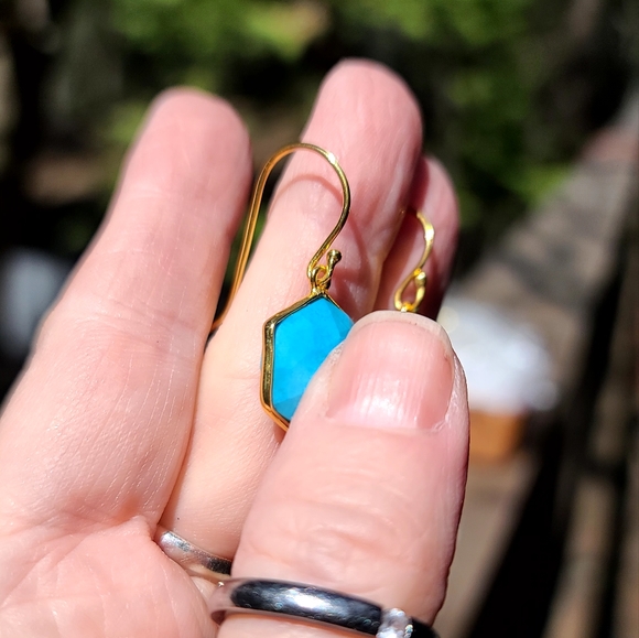 Turquoise faceted sterling & gold dramatic earrings - Picture 3 of 6